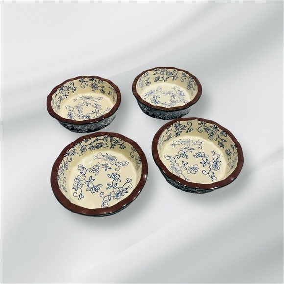 Temp-Tations Presentable Ovenware Floral Lace Bowls Set Of 4 5" scalloped edges - Picture 6 of 12